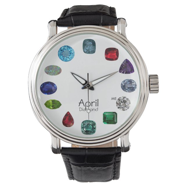 Diamant, April Birthstone Horloge (Voorkant)