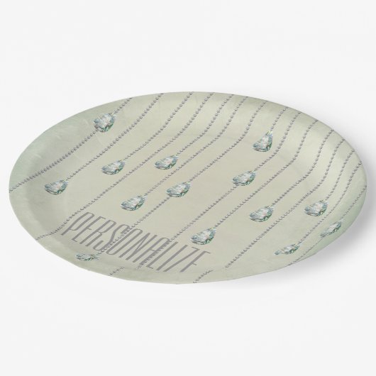 diamant blauwgroen strass elegant papieren bordje (Gekanteld)