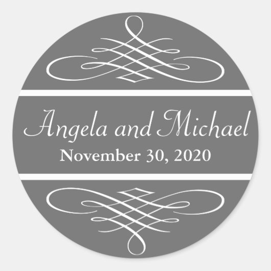 Diamant bloeien bruiloft labels (grijs) (Voorkant)