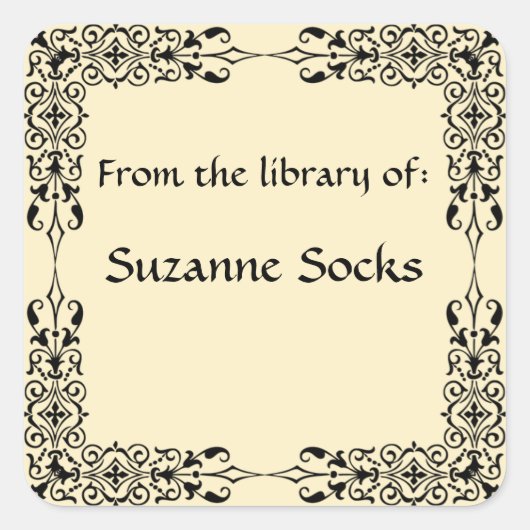 Diamant Bloeiende Lijsten Bookplate Vierkante Sticker (Voorkant)