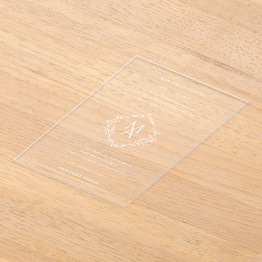 Diamant Bloemen Monogram Huwelijk Acryl Uitnodigingen (Laagn)