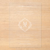 Diamant Bloemen Monogram Huwelijk Acryl Uitnodigingen (Voorkant)