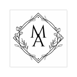 Diamant bloemenmonogram  zelfinktende stempel