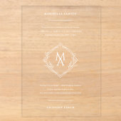 Diamant Bloemig Monogram Trouw Acryl Uitnodigingen (Voorkant)