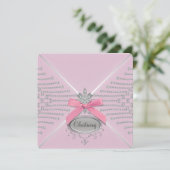 Diamant Boog Roze Doop Kaart (Staand voorkant)