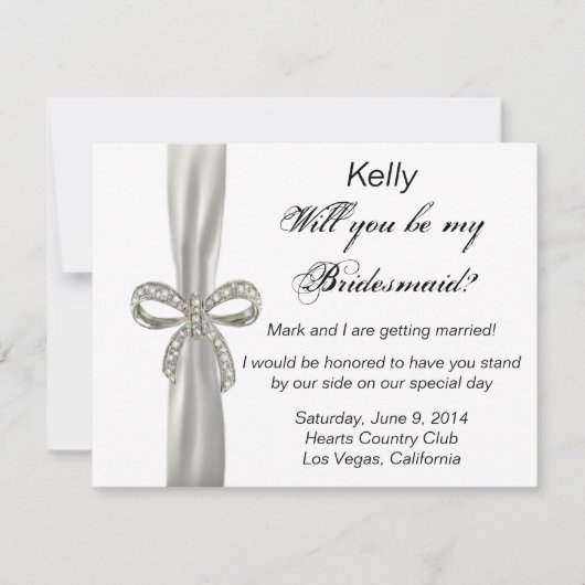 Diamant Boog Trouw Bruidsmeisje Kaart (Voorkant)