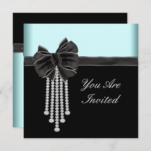 Diamant Boog Turquoise Zwart Feest Template Kaart (Voorkant / Achterkant)