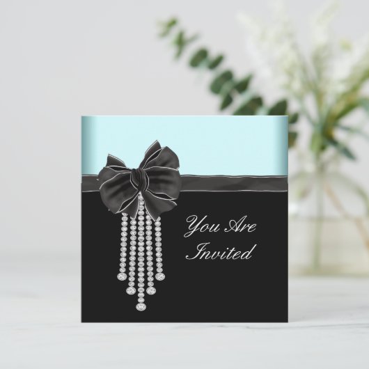 Diamant Boog Turquoise Zwart Feest Template Kaart (Staand voorkant)