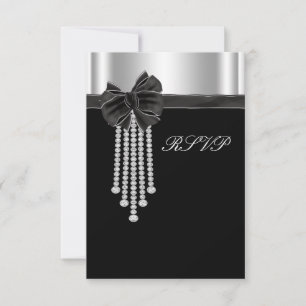Diamant Boog Zilver Zwart Feest Template RSVP Kaartje