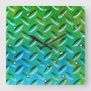Diamant Bord Staal Groen en Blauw met Stippen Vierkante Klok