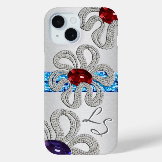 Diamant en edelsteen ingelegde bloemen - Monogramm Case-Mate iPhone Case (Achterkant)