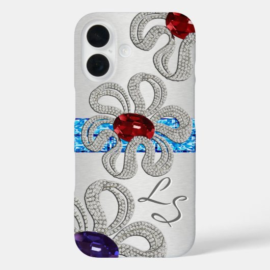 Diamant en edelsteen ingelegde bloemen (Monogramme Case-Mate iPhone Case (Achterkant)