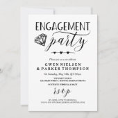 Diamant en harten | Zwart-wit verlovingsfeest Kaart (Voorkant)