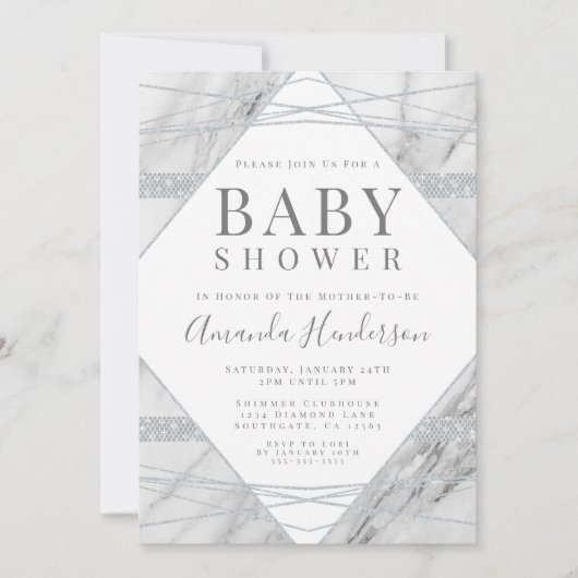 Diamant en marmeren babyshower uitnodiging (Voorkant)