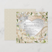 Diamant en Parel Witte Roos Quinceanera Kaart (Voorkant / Achterkant)