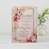 Diamant en robijn bruiloft save the date (Staand voorkant)