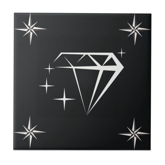 Diamant en Star Patroon Zwart Tegeltje (Voorkant)