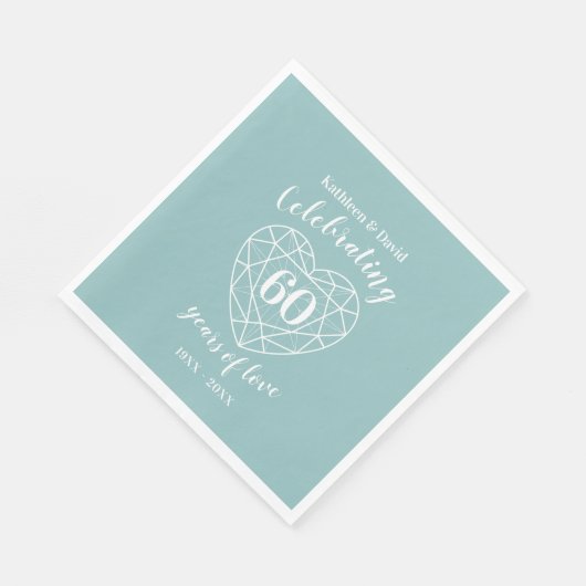 Diamant feestservetjes om 60 jaar liefde te vieren servet (Hoek)