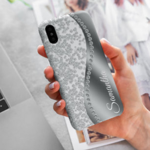 Diamant Gesimuleerde Monogram Zilveren Metaal Blin Case-Mate iPhone Case