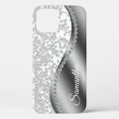 Diamant Gesimuleerde Monogram Zilveren Metaal Blin Case-Mate iPhone Case (Achterkant)