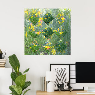 Diamant gesneden geel lelie veld geometrisch ontwe poster