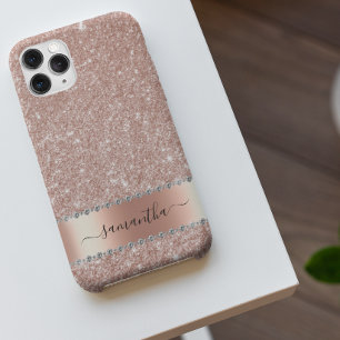 Diamant Glitter Calligrafie Naam Roze Goud Case-Mate iPhone 14 Pro Max Hoesje