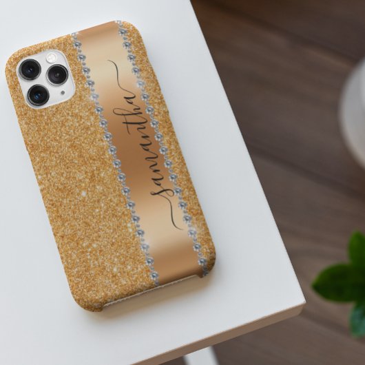 Diamant Glitter Glans Calligrafie Naam Koper Case-Mate iPhone Case