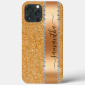 Diamant Glitter Glans Calligrafie Naam Koper Case-Mate iPhone Case (Achterkant)