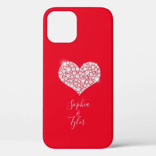 Diamant Glitter Hart, Witte Script Namen, Rood Case-Mate iPhone Case (Achterkant)