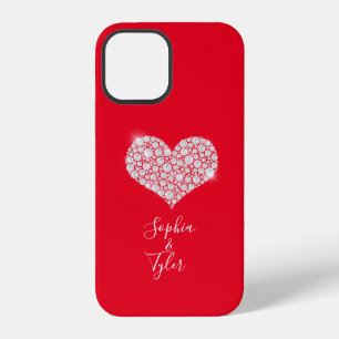 Diamant Glitter Hart, Witte Script Namen, Rood iPhone 12 Hoesje