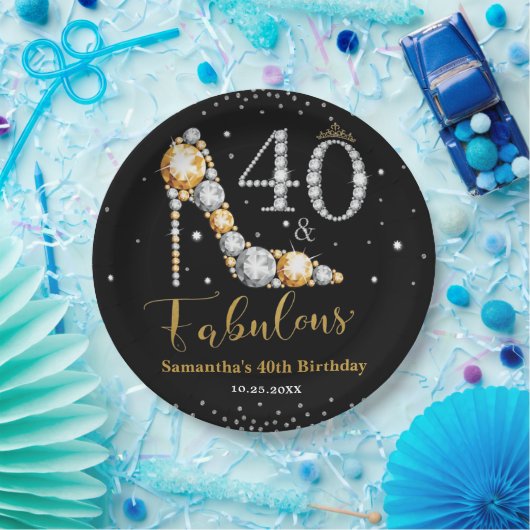 Diamant Glitter Veertig en Fabulous 40ste verjaard Papieren Bordje (Feest)