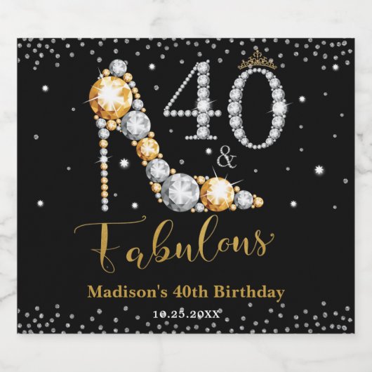Diamant Glitter Veertig en Fabulous 40ste verjaard Sparkling Wijnetiket (Enkel label)