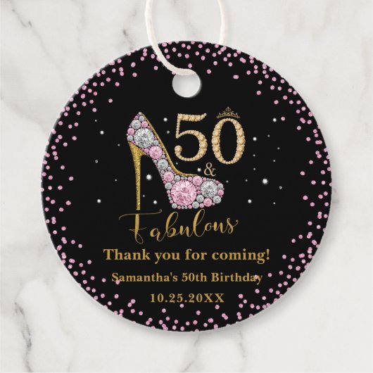 Diamant Glitter Vijftig en Fabulous 50ste Verjaard Bedankjes Labels (Voorkant)