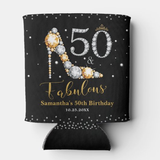 Diamant Glitter Vijftig en Fabulous 50ste Verjaard Blikjeskoeler (Achterkant)