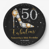 Diamant Glitter Vijftig en Fabulous 50ste Verjaard Papieren Bordje (Voorkant)