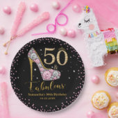 Diamant Glitter Vijftig en Fabulous 50ste Verjaard Papieren Bordje (Feest)