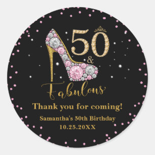 Diamant Glitter Vijftig en Fabulous 50ste Verjaard Ronde Sticker