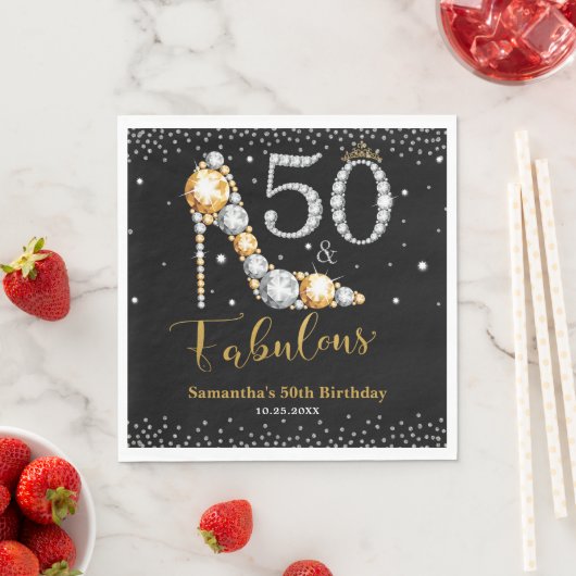 Diamant Glitter Vijftig en Fabulous 50ste Verjaard Servet (Insitu)