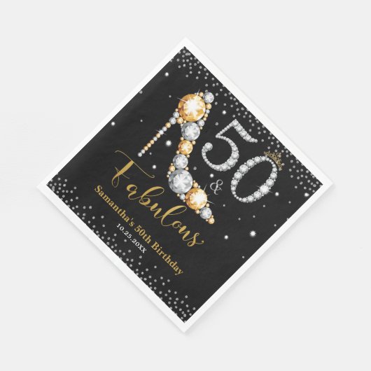Diamant Glitter Vijftig en Fabulous 50ste Verjaard Servet (Hoek)