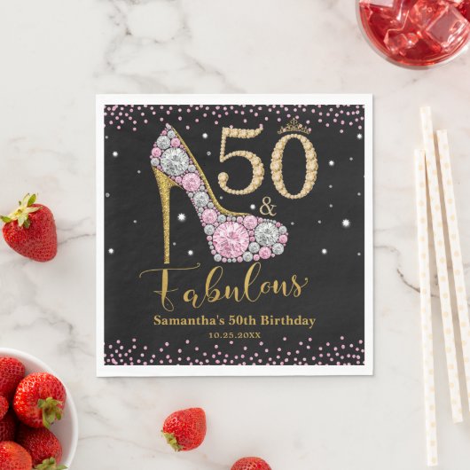 Diamant Glitter Vijftig en Fabulous 50ste Verjaard Servet (Insitu)