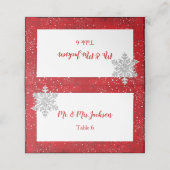 Diamant Glitter Zilveren Sneeuwvlok Rode Satijn Plaatskaartje (Buitenkant ongevouwen)