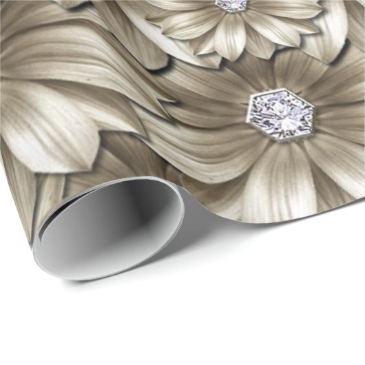 Diamant Gouden Bloemen Inpakpapier Edelsteen (Rol Hoek)