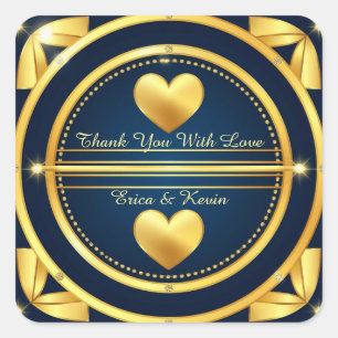 💍 Diamant Gouden Hart Navy Bruiloftsgeschenk 💍 Vierkante Sticker