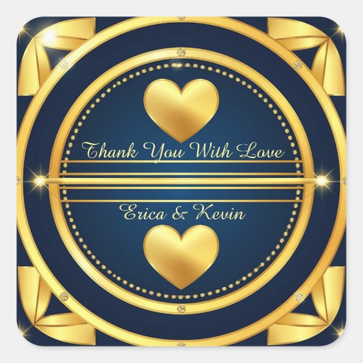 💍 Diamant Gouden Hart Navy Bruiloftsgeschenk 💍 Vierkante Sticker (Voorkant)