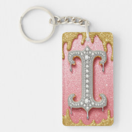 Diamant Gouden Letter I Initiaal Roze Cadeau Voor  Sleutelhanger