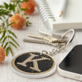Diamant Gouden Monogram K Cadeau Sleutelhanger (Voorkant Rechts)
