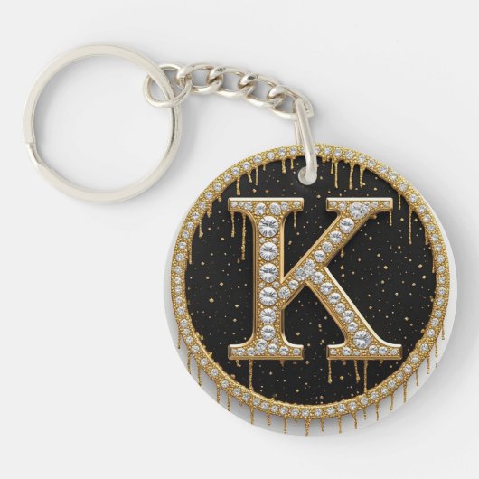 Diamant Gouden Monogram K Cadeau Sleutelhanger (Voorkant)
