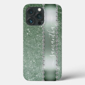 Diamant groene glitterscriptie monogram naam Case-Mate iPhone case (Achterkant)