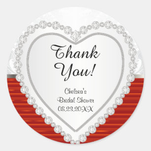 Diamant Hart op Witte en Rode Achtergrond Ronde Sticker