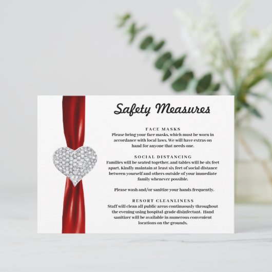 Diamant Hart Rode Lint Veiligheidsmaatregelen Informatiekaartje (Staand voorkant)